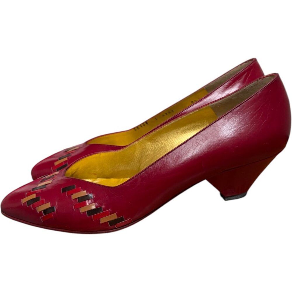 Vintage Bruno Magli Size 8.5 Italian Leather Heels Red Bottom Kitten Heel 80's - Picture 4 of 8